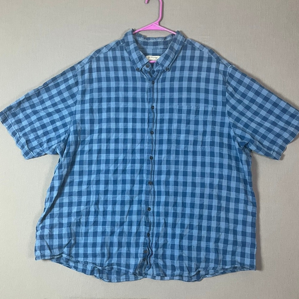 Faded Glory Shirt 3XL Cotton Blue Check0 Short Sleeve Button Down Fair